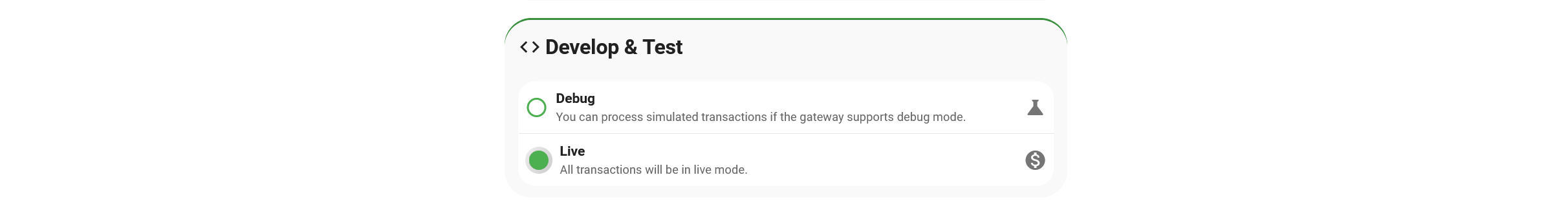 Payment gateway in live mode
