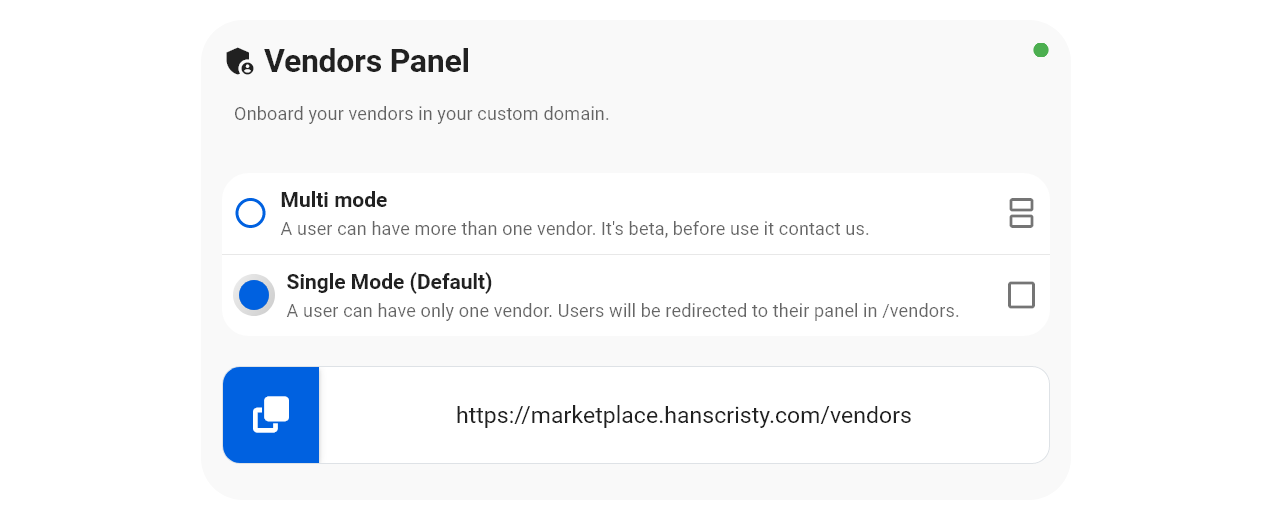 Marketplace settings > Set a user can have only one vendor account