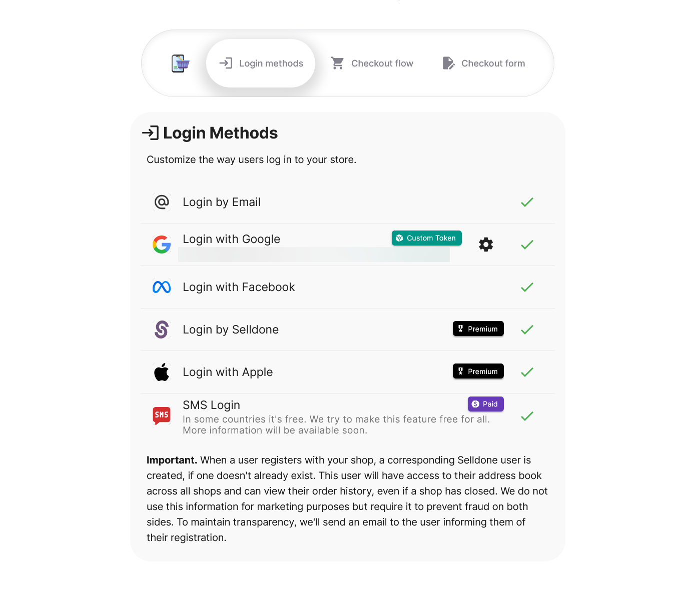 Selldone Dashboard – Login Options (Google, Email, SMS,...)