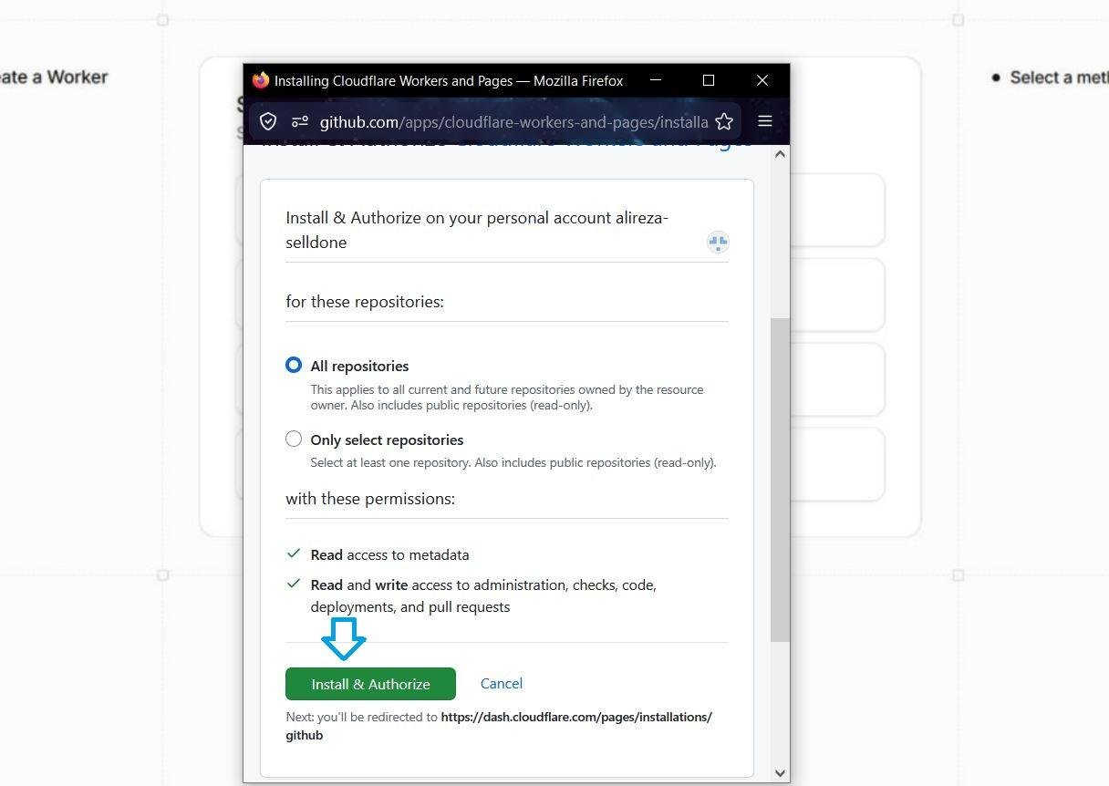 GitHub authorization screen limiting Cloudflare access to selected repositories.