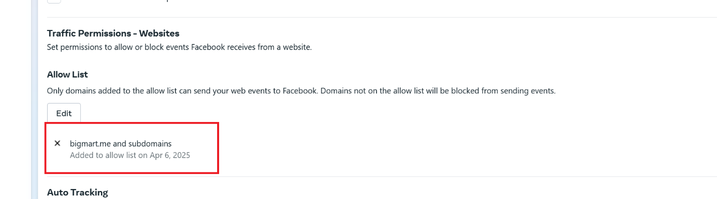 Facebook - Domain is Added to Allow List