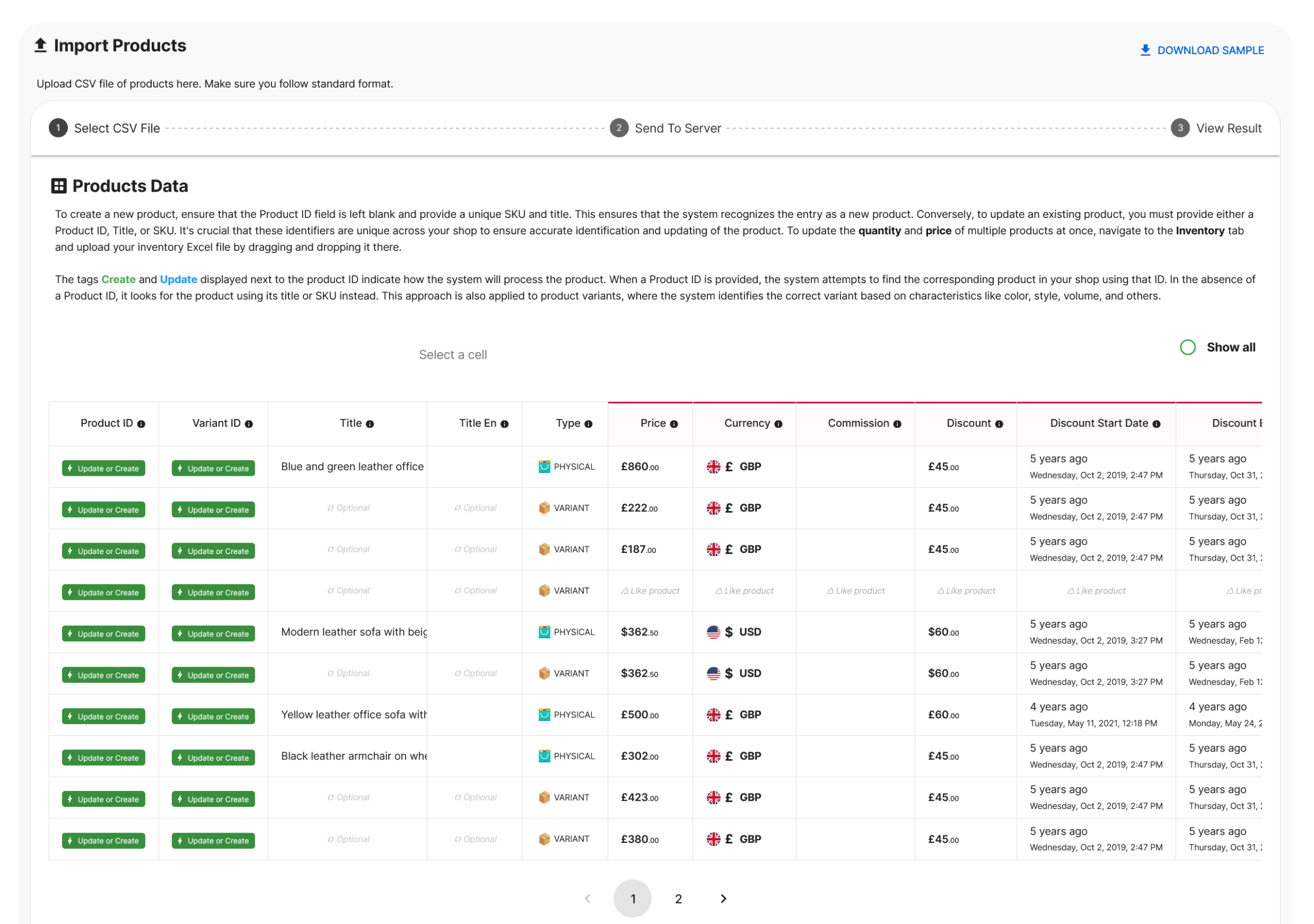 Selldone Bulk Import Products by Excel/CSV