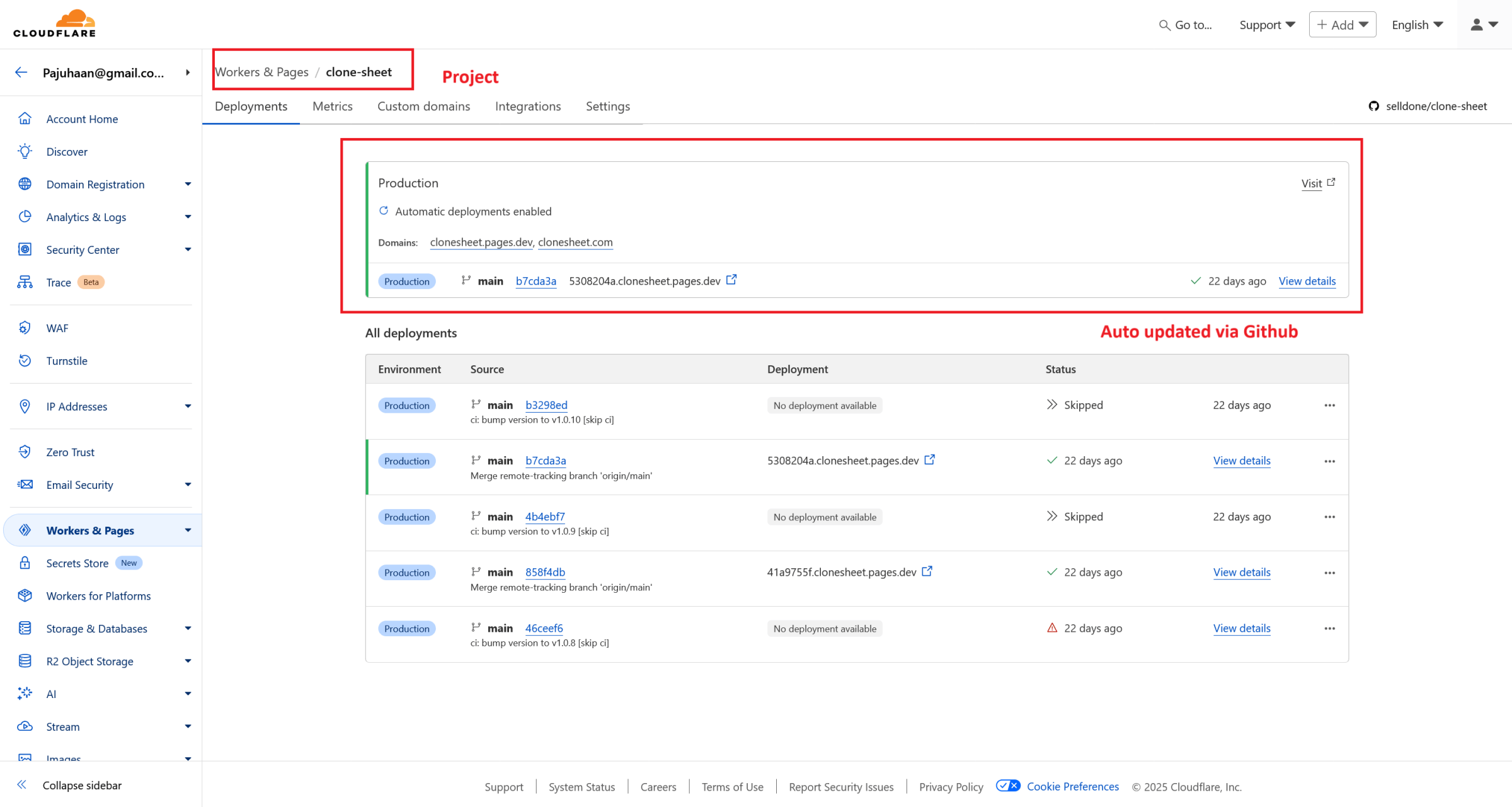 Cloudflare - Auto deployment setup after linking GitHub