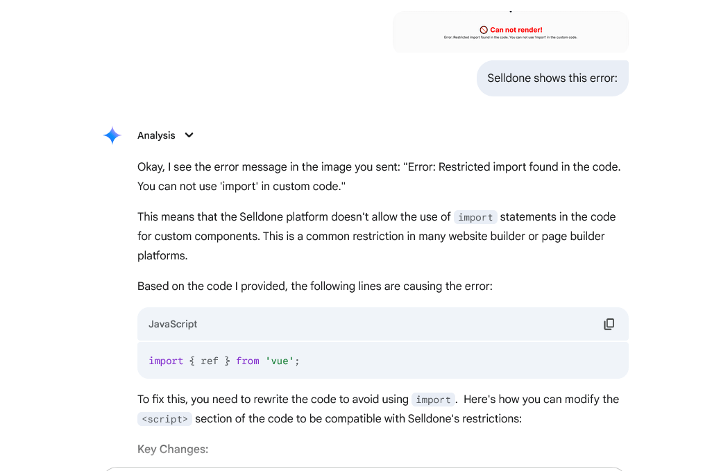 My Chat with Gemini and its Answer to the Error