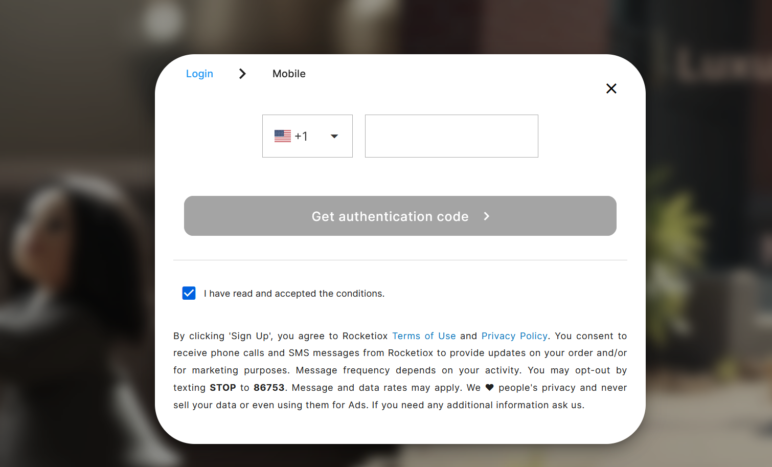 Shop SMS Login – Consent & Terms for Twillio SMS