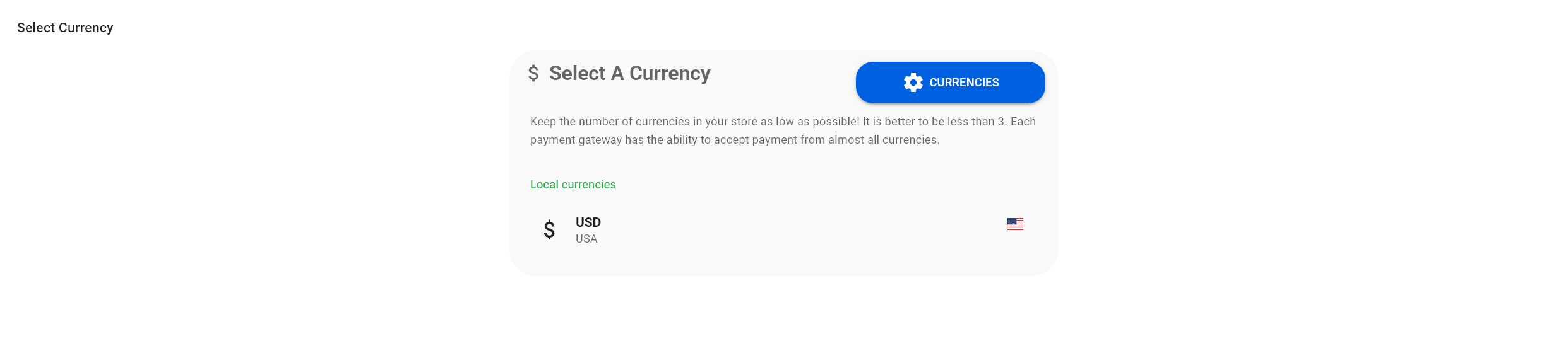 Add payment service > Select currency
