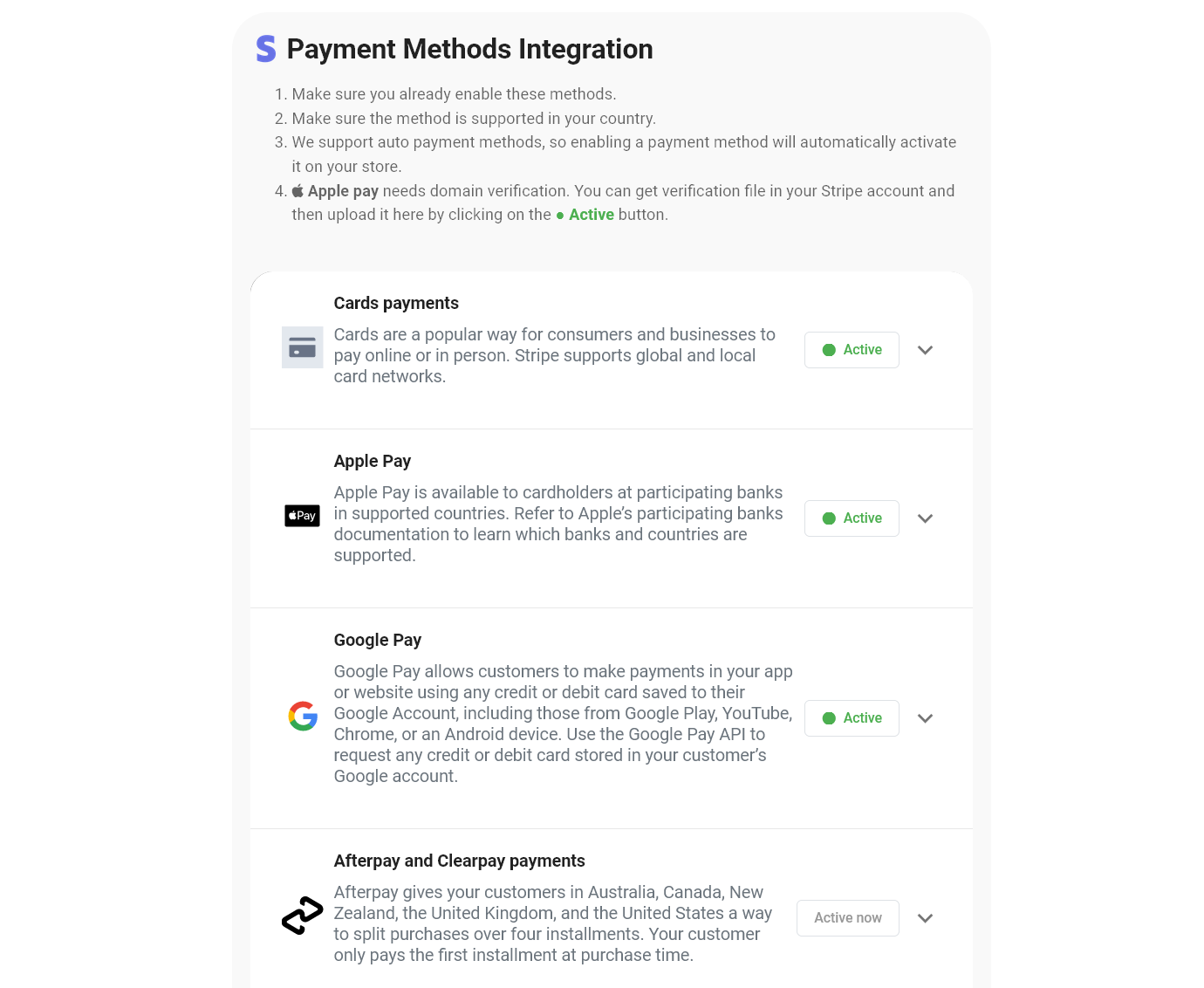 Add payment service > Advanced configuration for Stripe