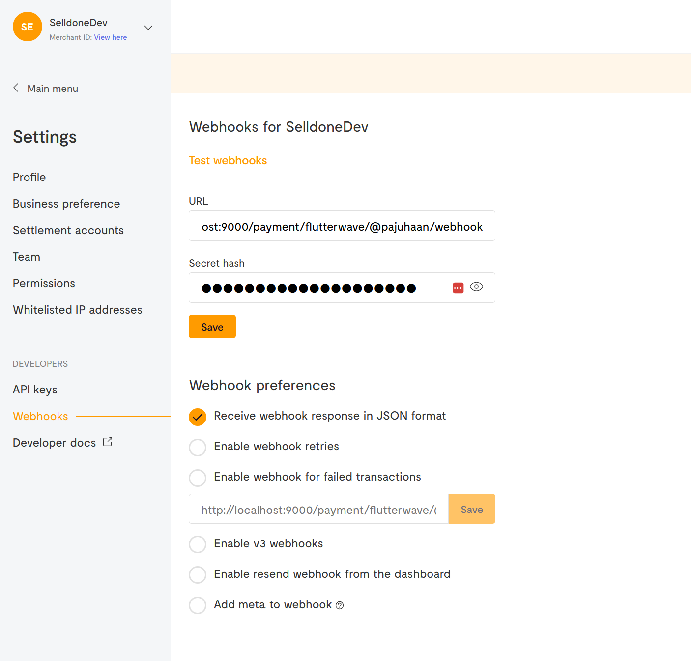 Flutterwave - Set Webhook Settings