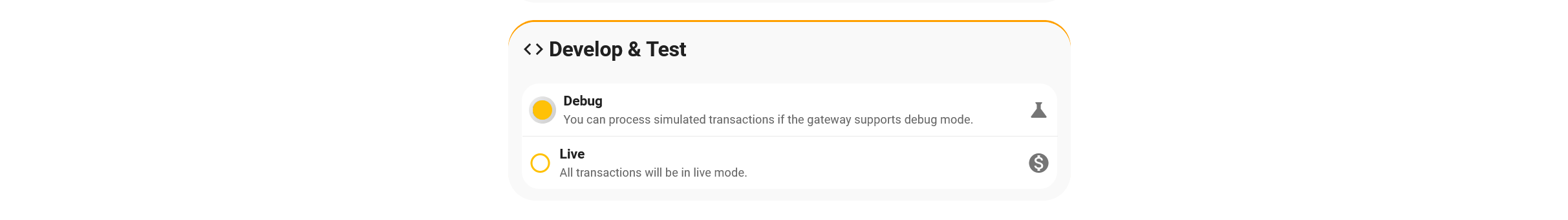 Payment gateway in debug mode