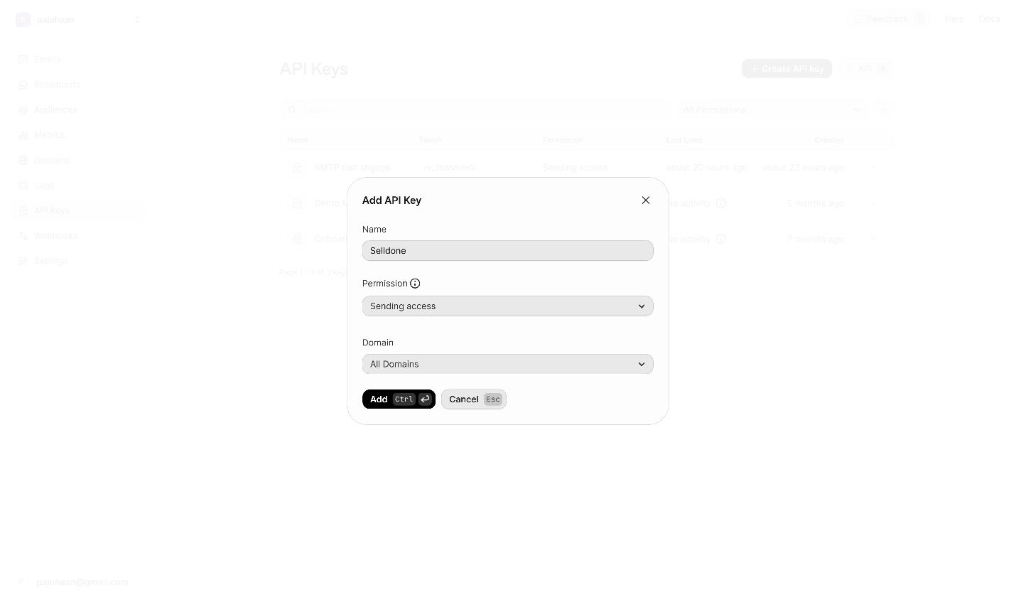 Copy the token; you&rsquo;ll paste it in Selldone as the SMTP Password.