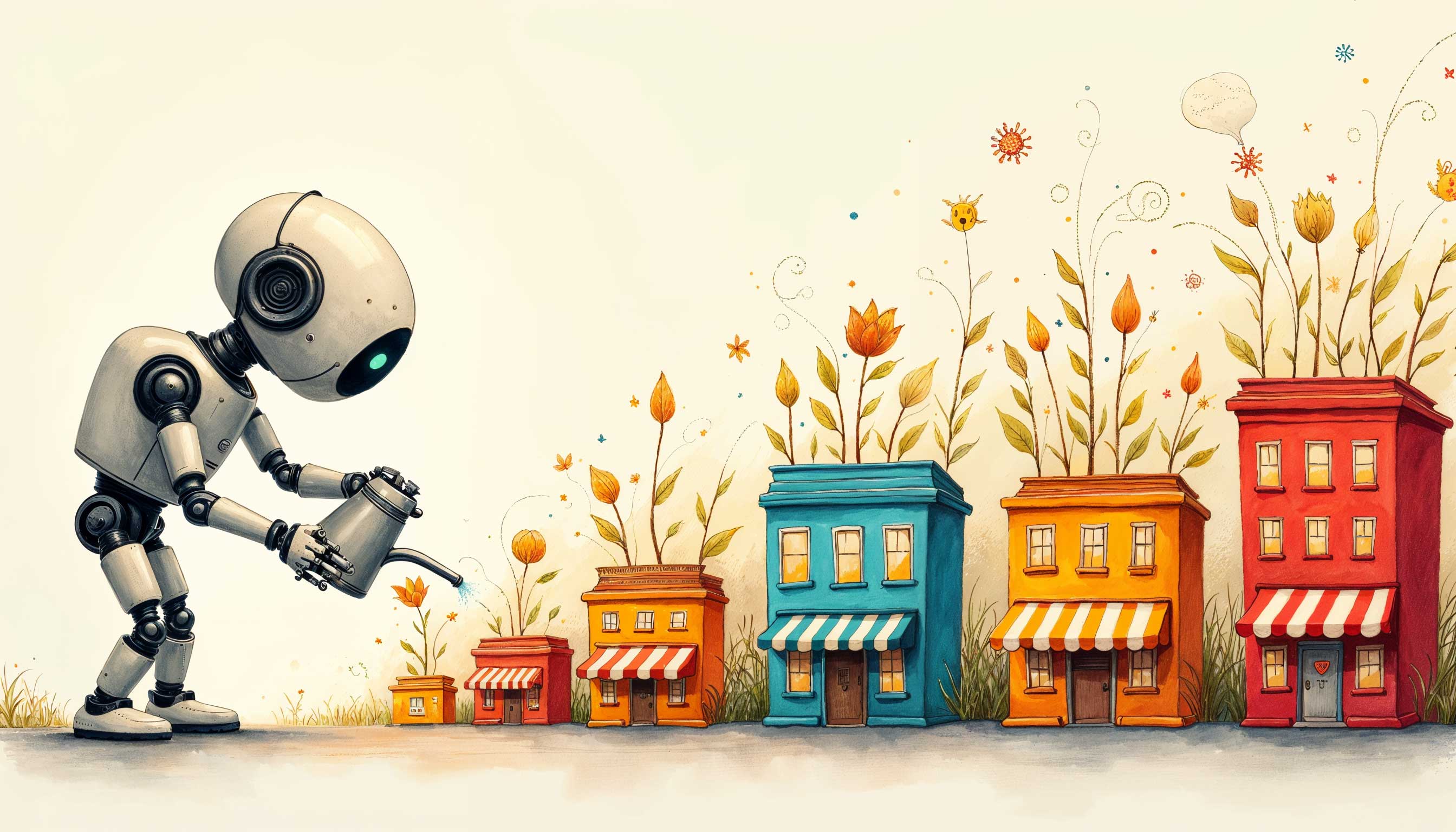 Robot gardener at work! AI and automation helping your small business bloom.