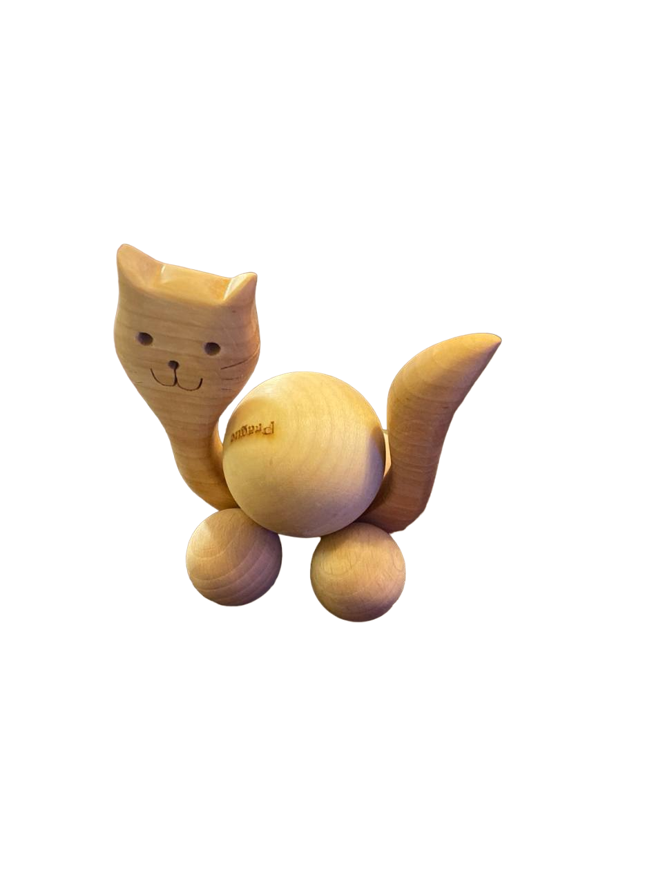 Artisanal Wooden Cat Figurine with Articulated Tail and Ears