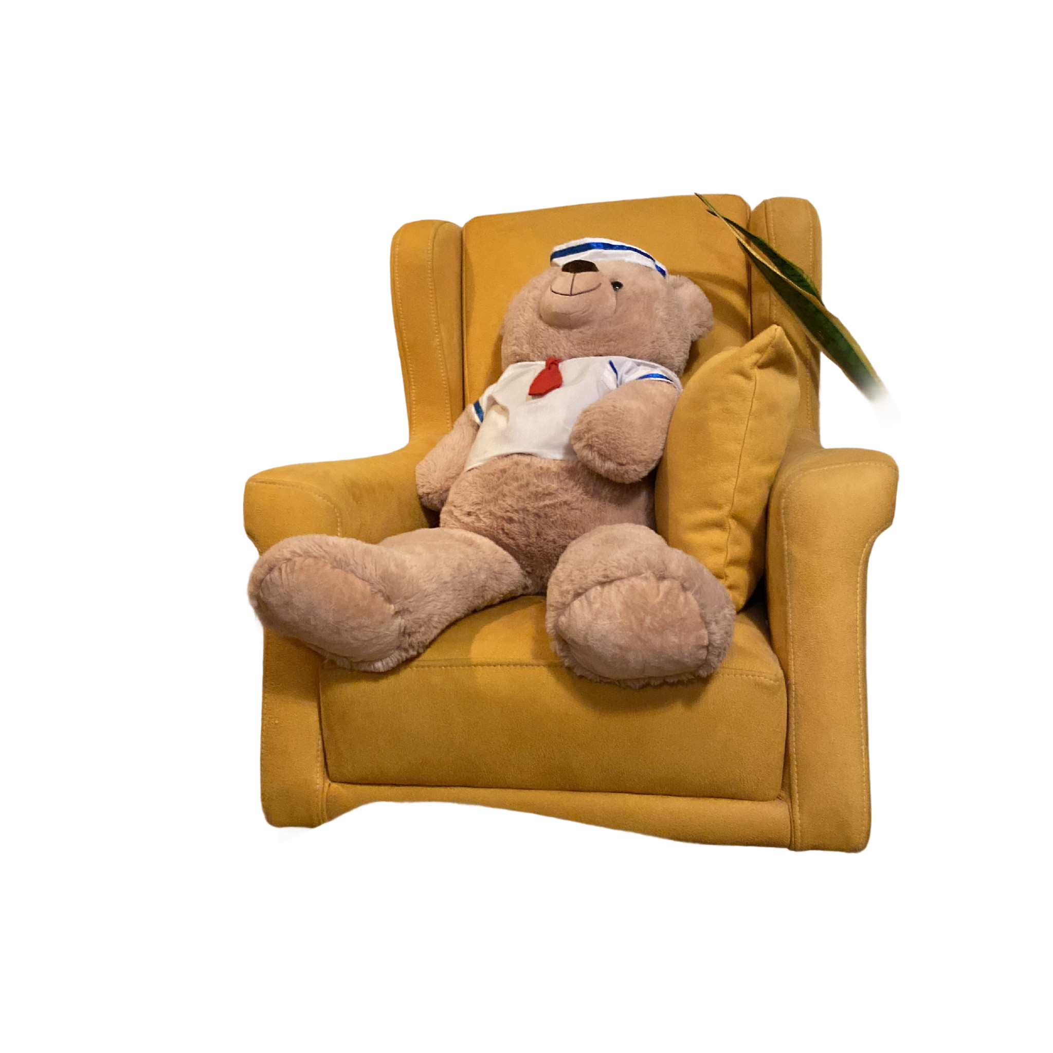Soft and Cuddly Large Plush Teddy Bear Wearing a White Sailor Suit with Blue Trim and Red Tie