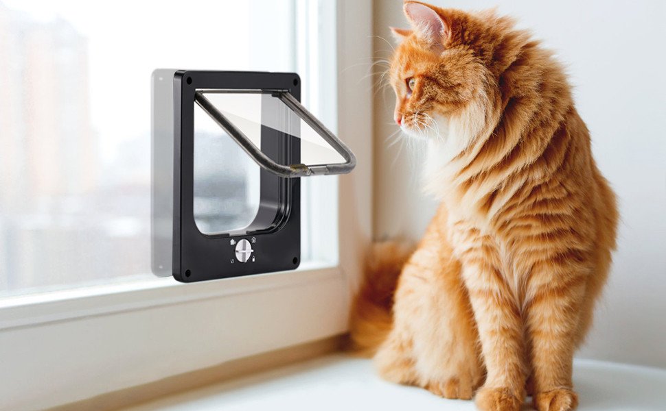 SMILELOVE Cat doors, magnetic pet door with 4-way rotary lock for catsβ¦