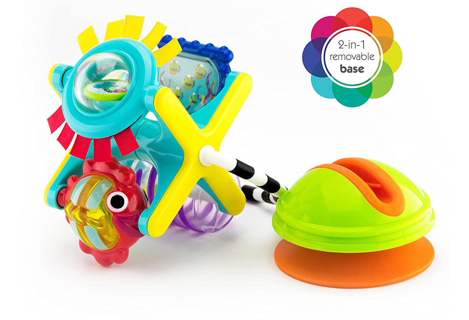 When baby bats at the wheel, each feature rotates independently, allowing baby