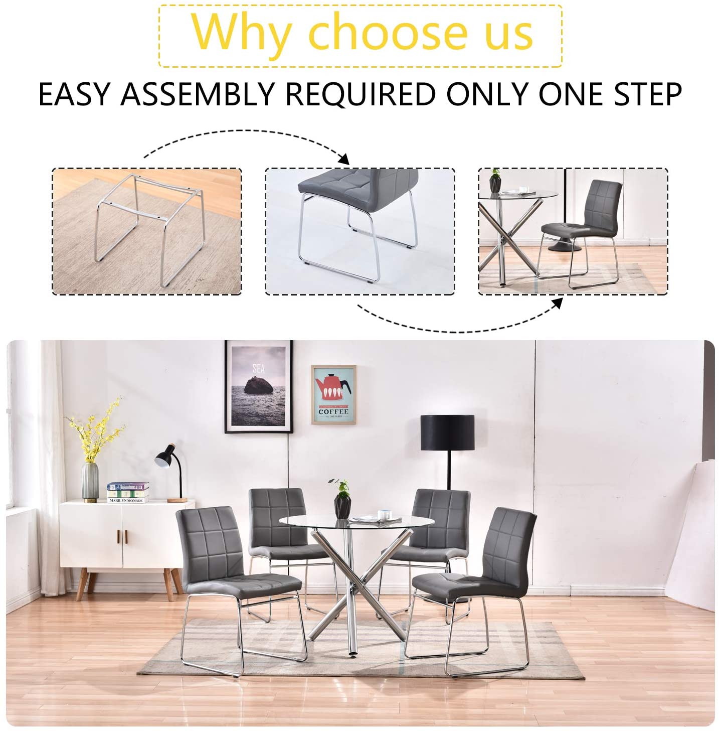 Indoor Chair for Living Room,Restaurant,Meeting Room,Bedroom Modern Dining Chairs Set Faux Leather