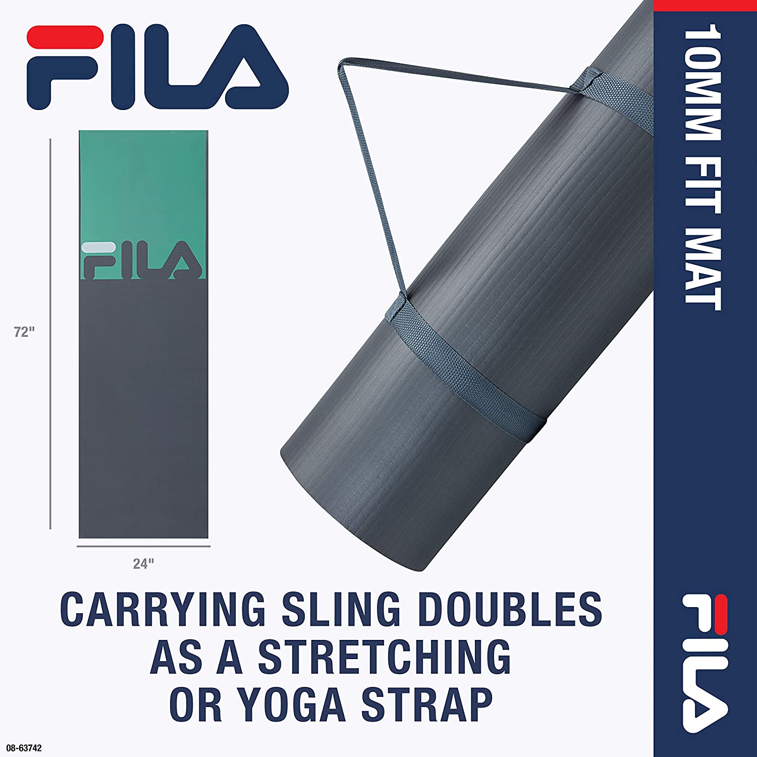 Nylon sling/strap doubles as a yoga mat carrier and a yoga strap for stretching and assistance in sustaining or reaching difficult poses - also includes an exercise guide to help get you started!