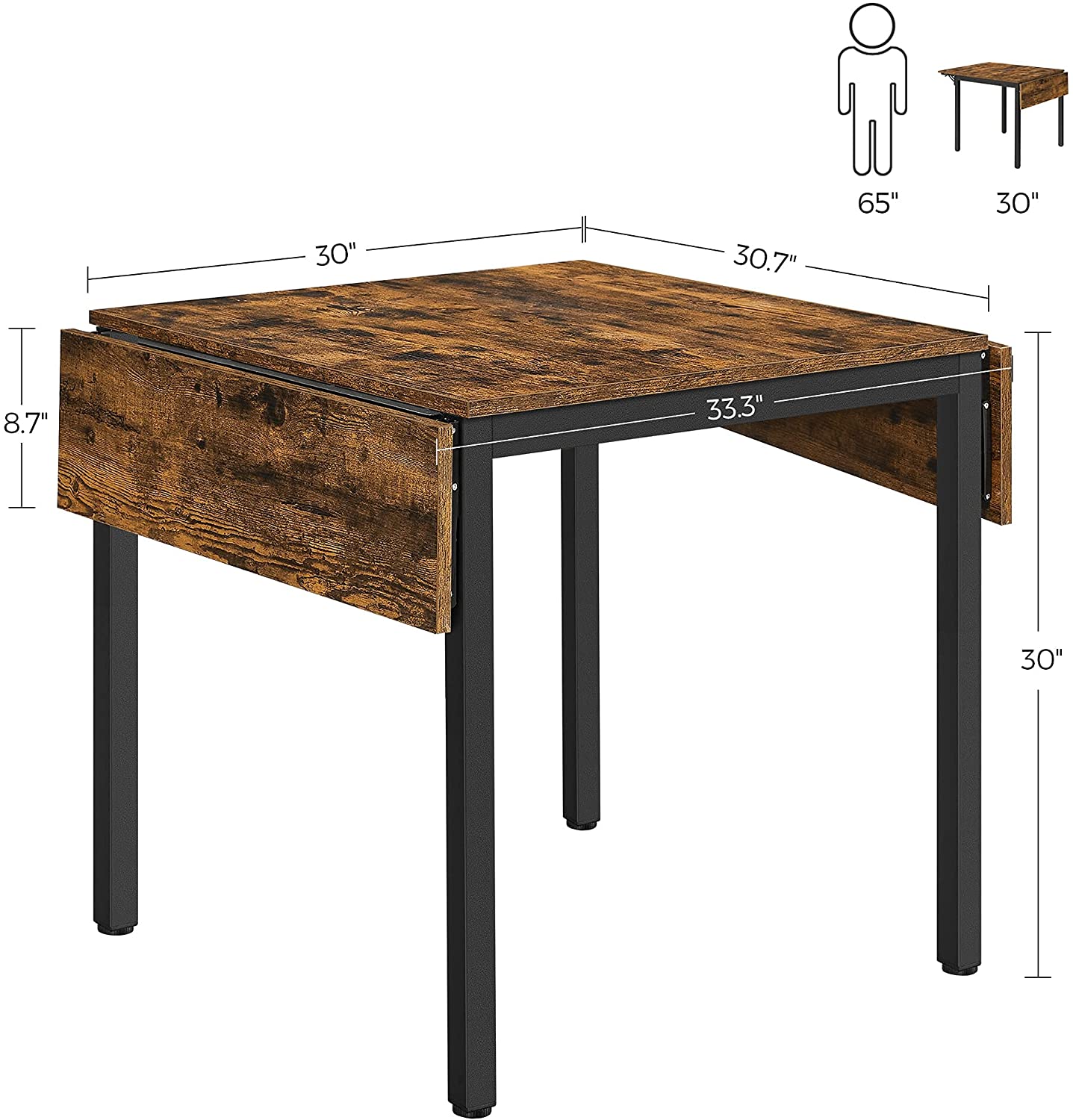 Color: Rustic Brown, BlackMaterial: Particleboard, SteelExtended Table Size: 47.2”L x 30.7”W x