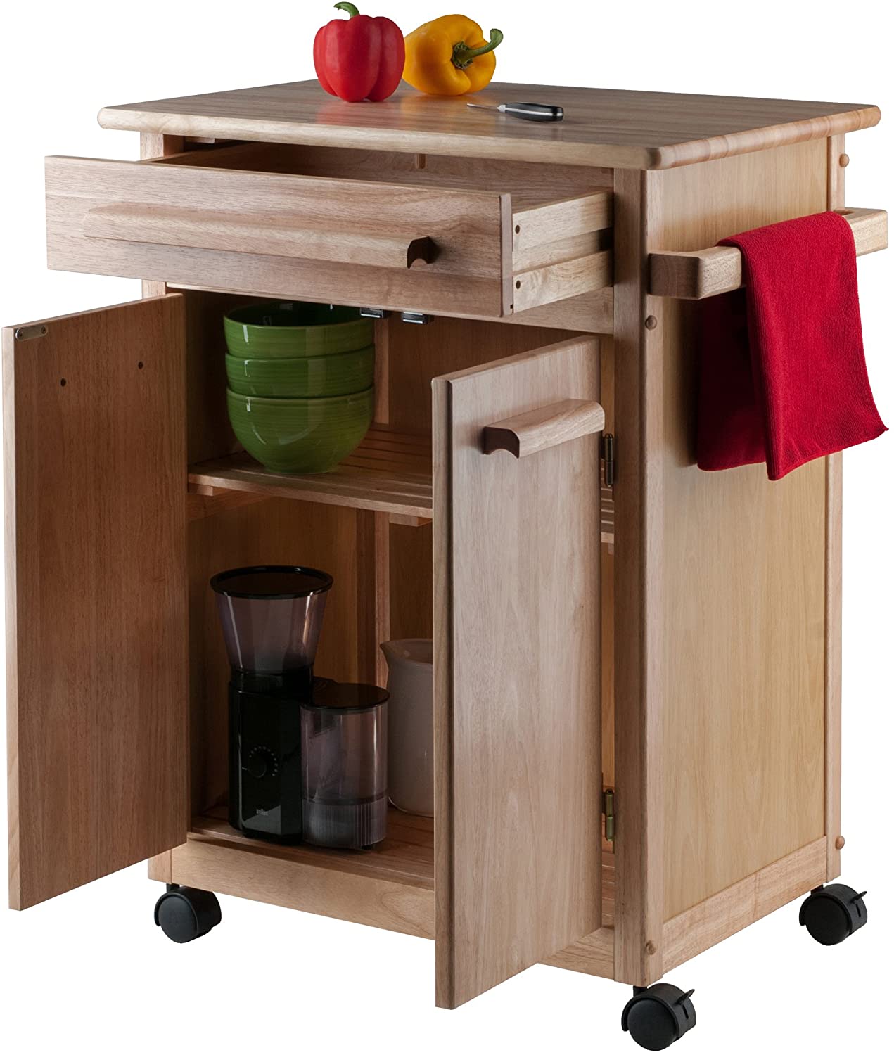 This solid beechwood kitchen cart combines a useful food preparation surface with