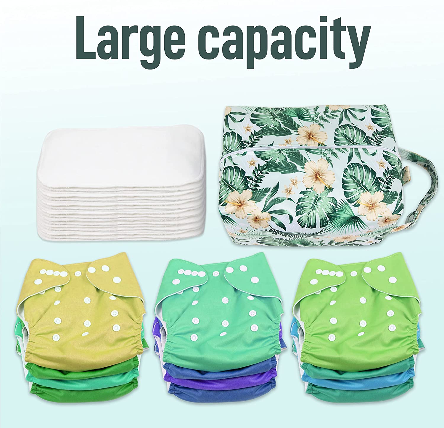 This diaper bag can carry between 10 and 14 diapers depending on…