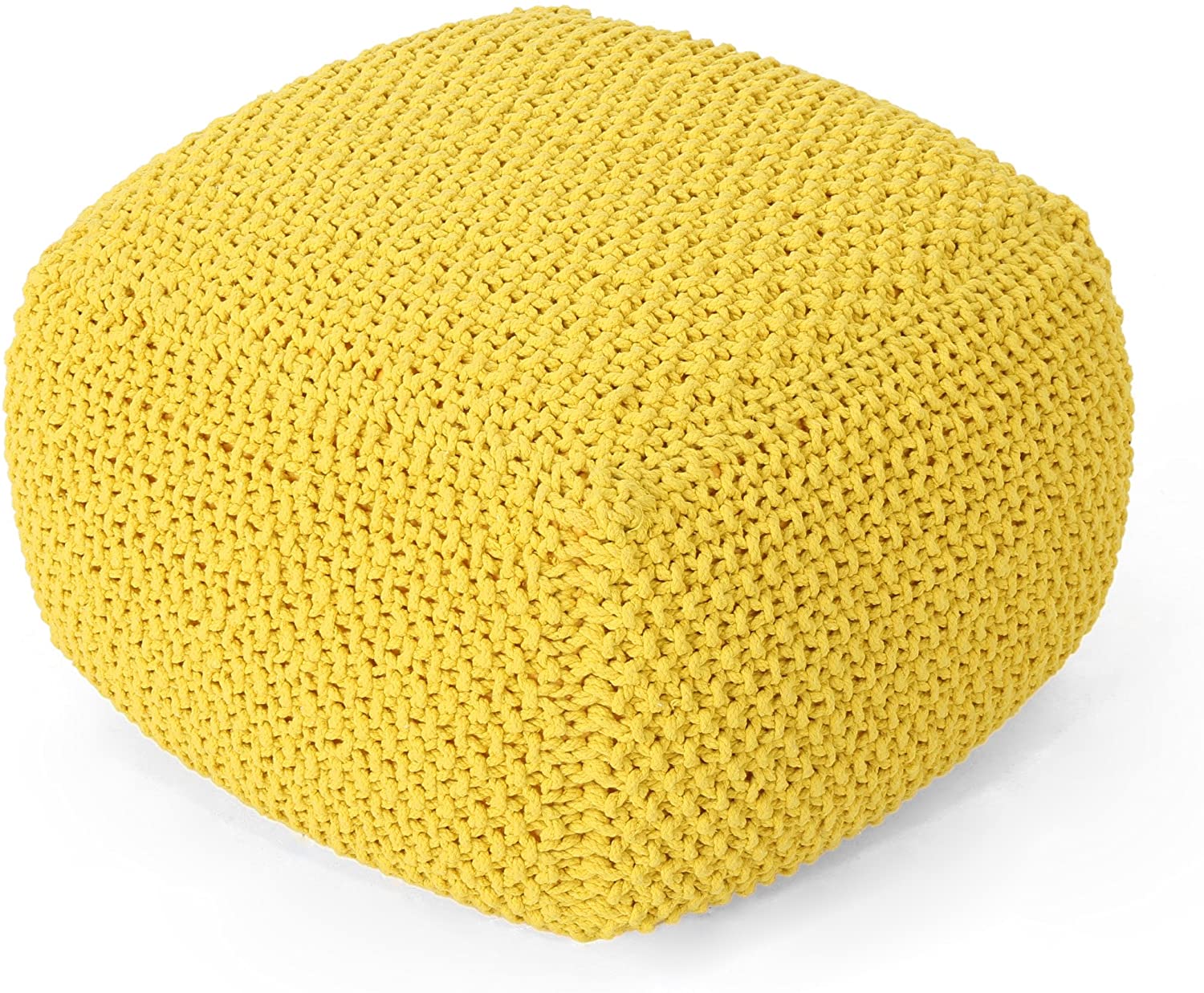 This cotton knitted square pouf will look great in any room of