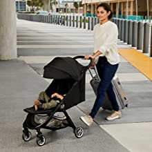 First-Class ComfortBaby will enjoy a smooth ride, complete with a multi-position padded seat that reclines to a near-flat position and adjustable calf support.