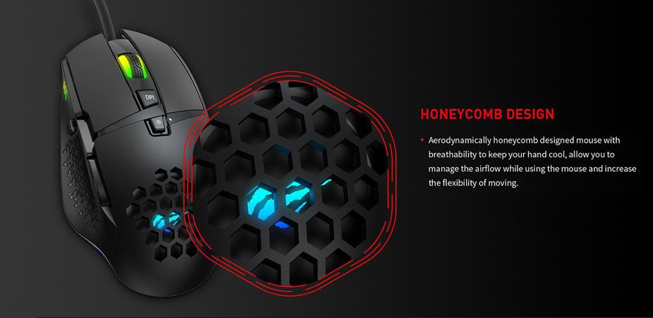 4 gear levels of mouse adjustment(800-1200-1600-3200DPI)Aerodynamically honeycomb for breathabil…