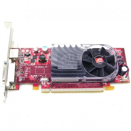 
 	ATI Radeon HD 2400 XT 256MB DDR2 PCI Express Low Profile Video Card General 
 	Low profile design ATI Radeon HD 2400 XT graphics processing unit (GPU) 40 shader processors
 	650 MHz core clock 256 MB DDR2 memory 64-bit memory interface PCI Express x16 interface
 	ATI Catalyst display drivers Dynamic Geometry Acceleration Anti-aliasing features
 	Texture filtering features
