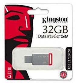 DataTraveler® 50 is a lightweight USB Flash drive available in capacities from 8GB to 128GB1. The drive’s compact, capless design features a metal casing that complements any compatible device and colourful accents that range by drive capacity. Backward compatible with existing USB 2.0 ports for convenience, this USB 3.1 Gen 1 (USB 3.0)2 drive ensures easy data transfer between devices. DT 50 is backed by a five-year warranty, free technical support and legendary Kingston® reliability.