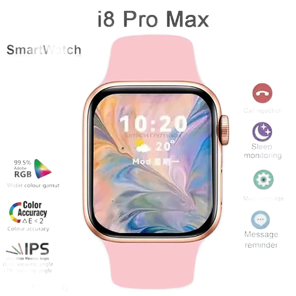 i8 Pro Max AMOLED Bluetooth Calling Smartwatch with Dual Button Technology, 60 Sport Modes, Real-time SpO2 & Heart Rate Monitoring