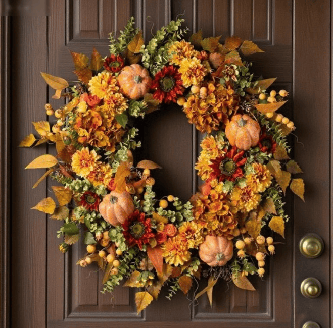 Welcome Autumn & Halloween with Our 40cm Harvest Pumpkin Faux Flower Wreath