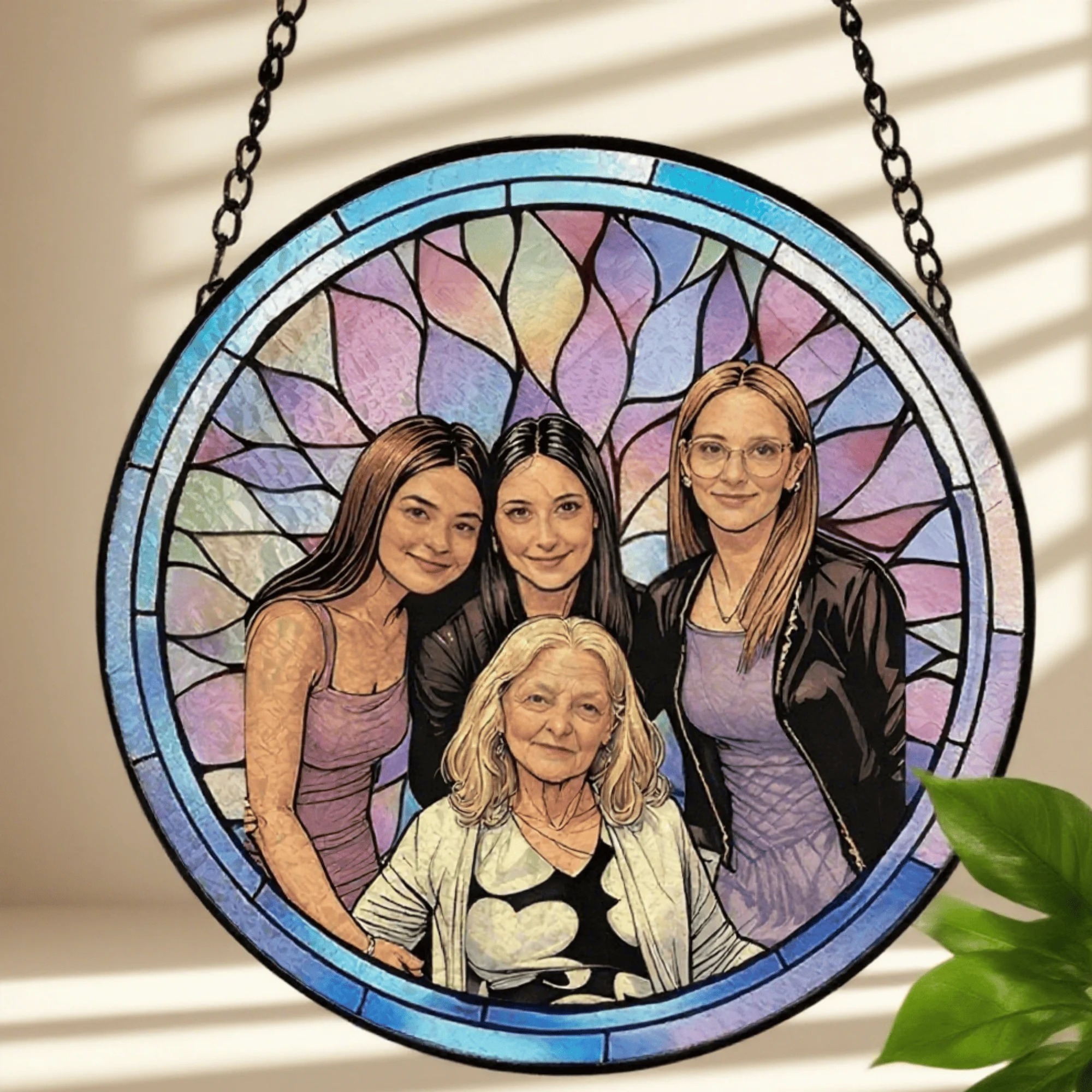 personalized family portrait catching the light in a warm home setting