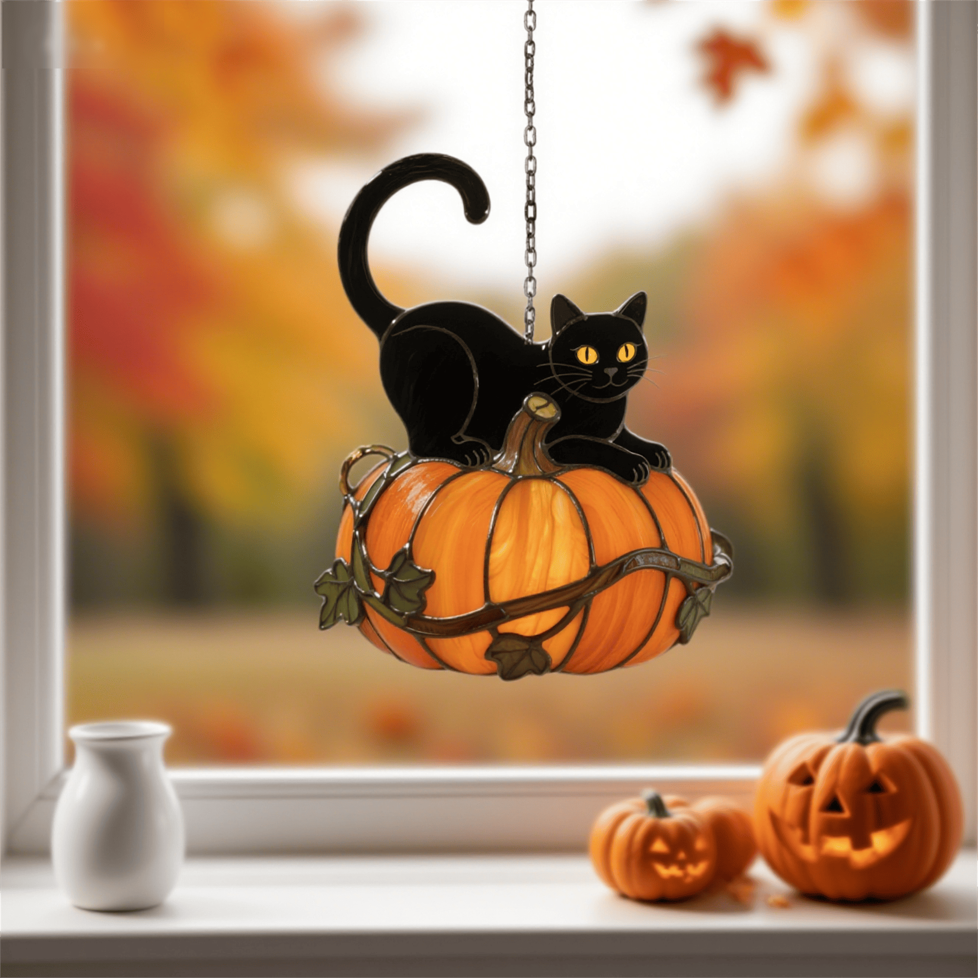 🎃🐾 A Touch of Autumn Magic: My Stained Glass Pumpkin & Black Cat 🐾🎃