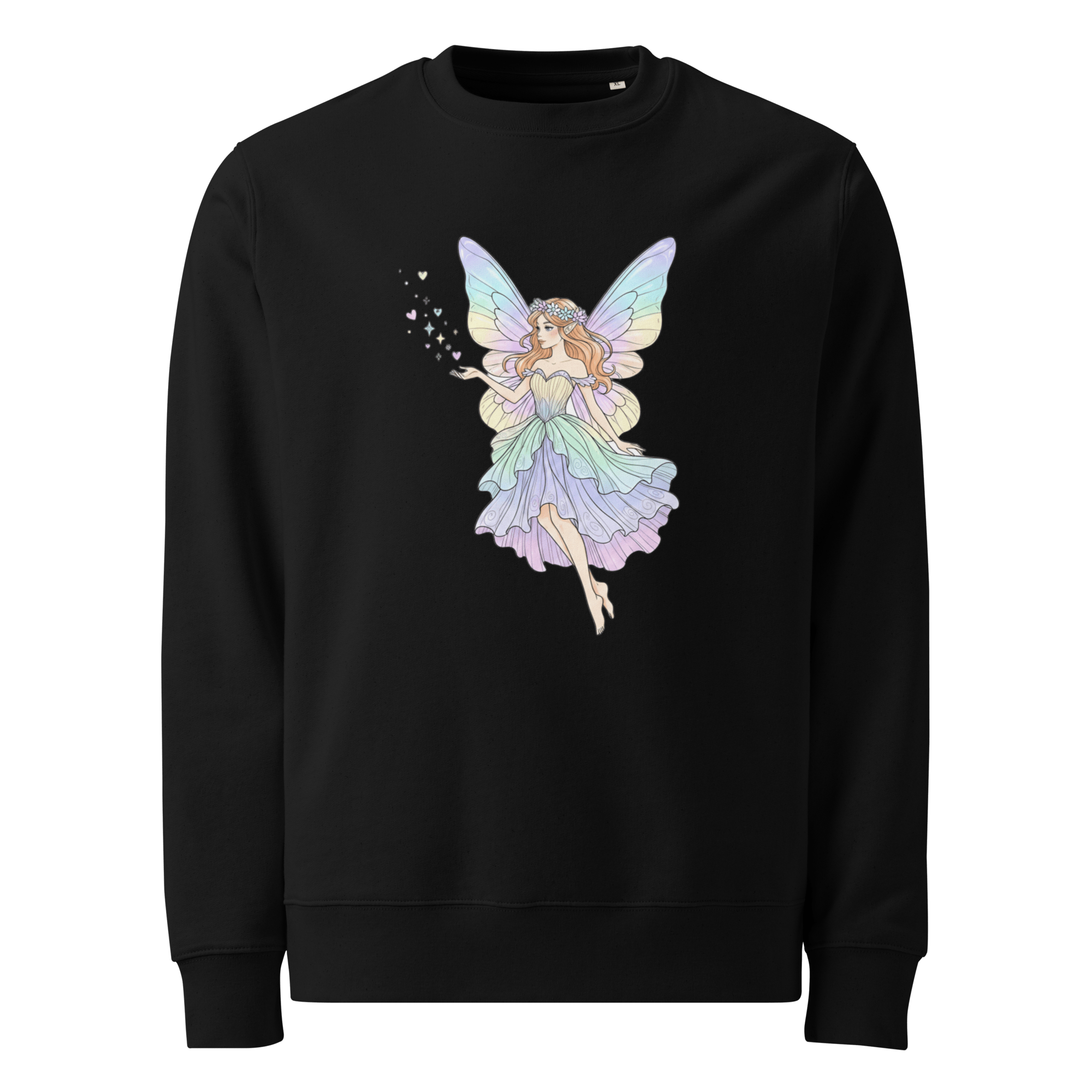 Pastel Fairy Women's Eco Sweatshirt – Magical Fairy Graphic Crewneck, Cottagecore Fantasy Sweatshirt, Organic Cotton Pullover