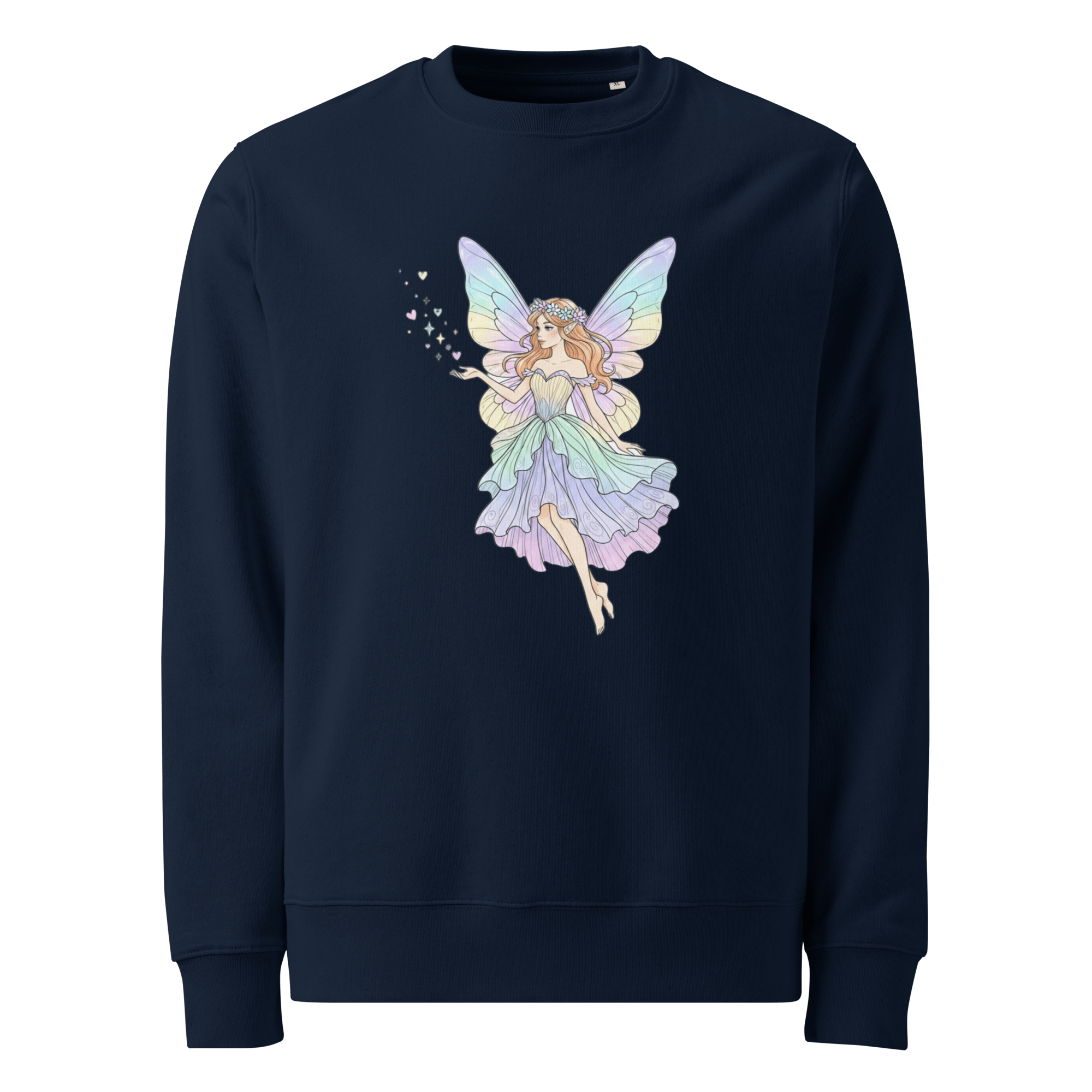 Pastel Fairy Women's Eco Sweatshirt – Magical Fairy Graphic Crewneck, Cottagecore Fantasy Sweatshirt, Organic Cotton Pullover