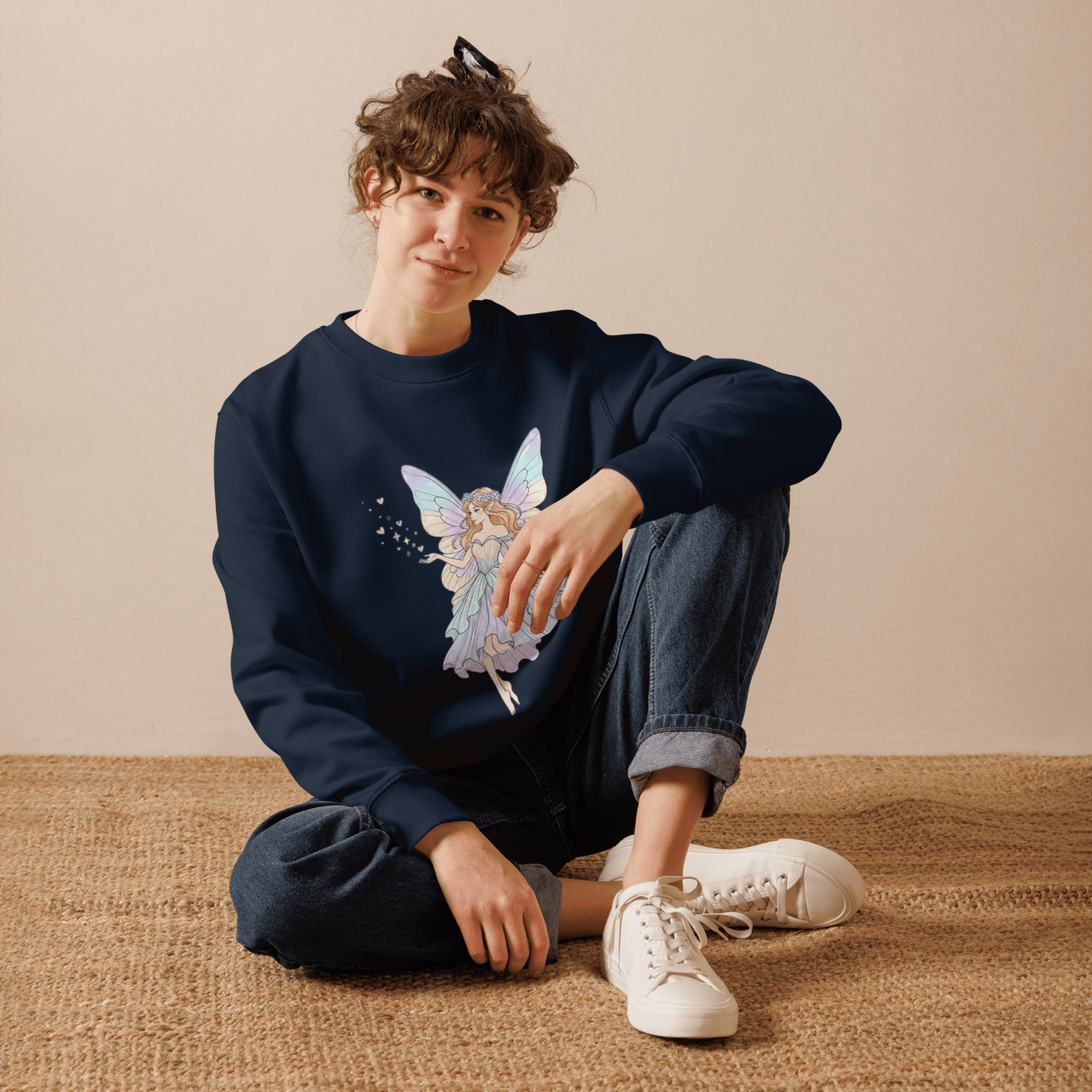 Pastel Fairy Women's Eco Sweatshirt – Magical Fairy Graphic Crewneck, Cottagecore Fantasy Sweatshirt, Organic Cotton Pullover