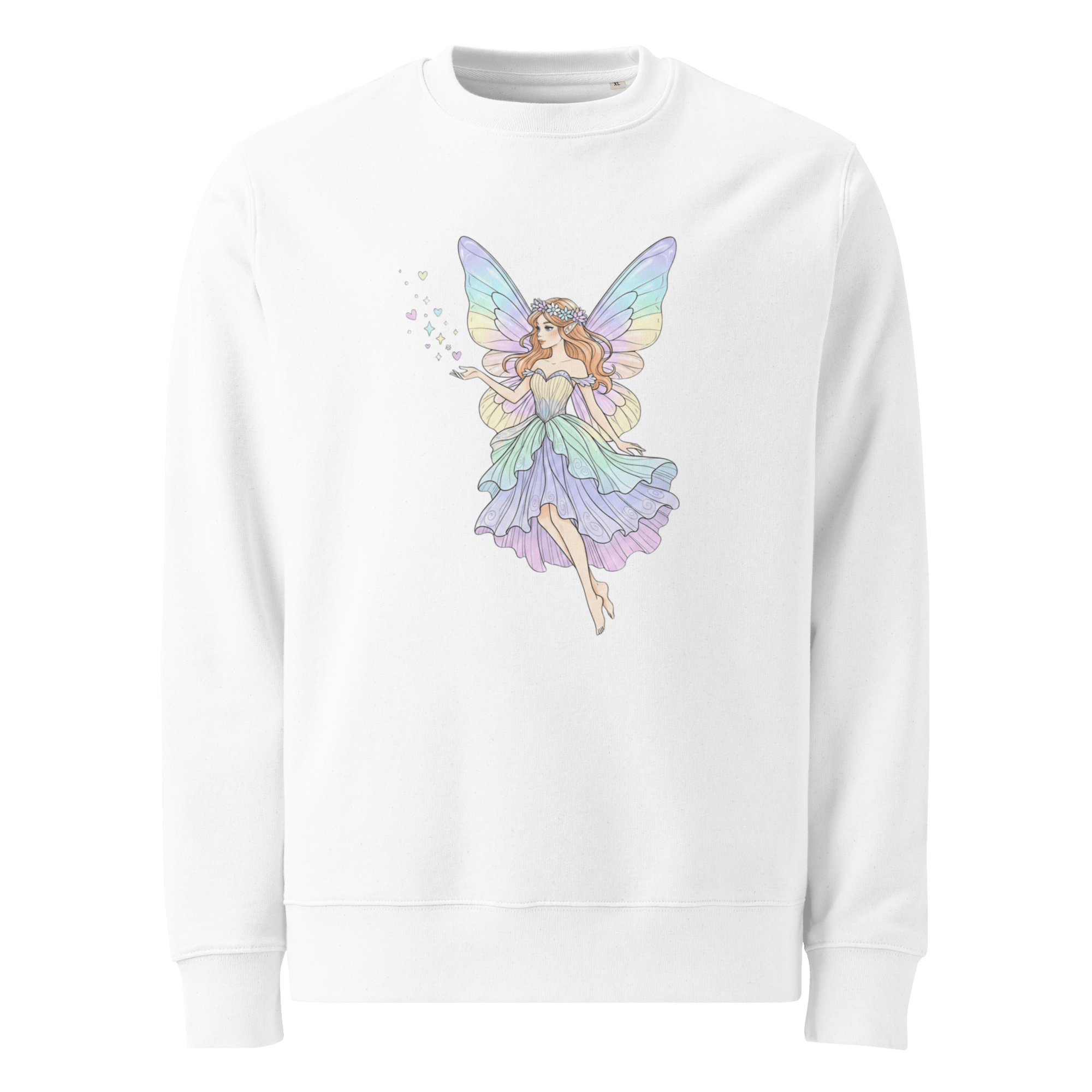 Pastel Fairy Women's Eco Sweatshirt – Magical Fairy Graphic Crewneck, Cottagecore Fantasy Sweatshirt, Organic Cotton Pullover
