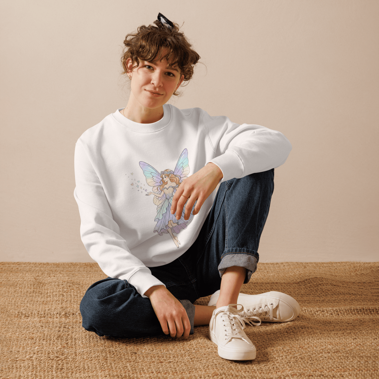 Pastel Fairy Women's Eco Sweatshirt – Magical Fairy Graphic Crewneck, Cottagecore Fantasy Sweatshirt, Organic Cotton Pullover