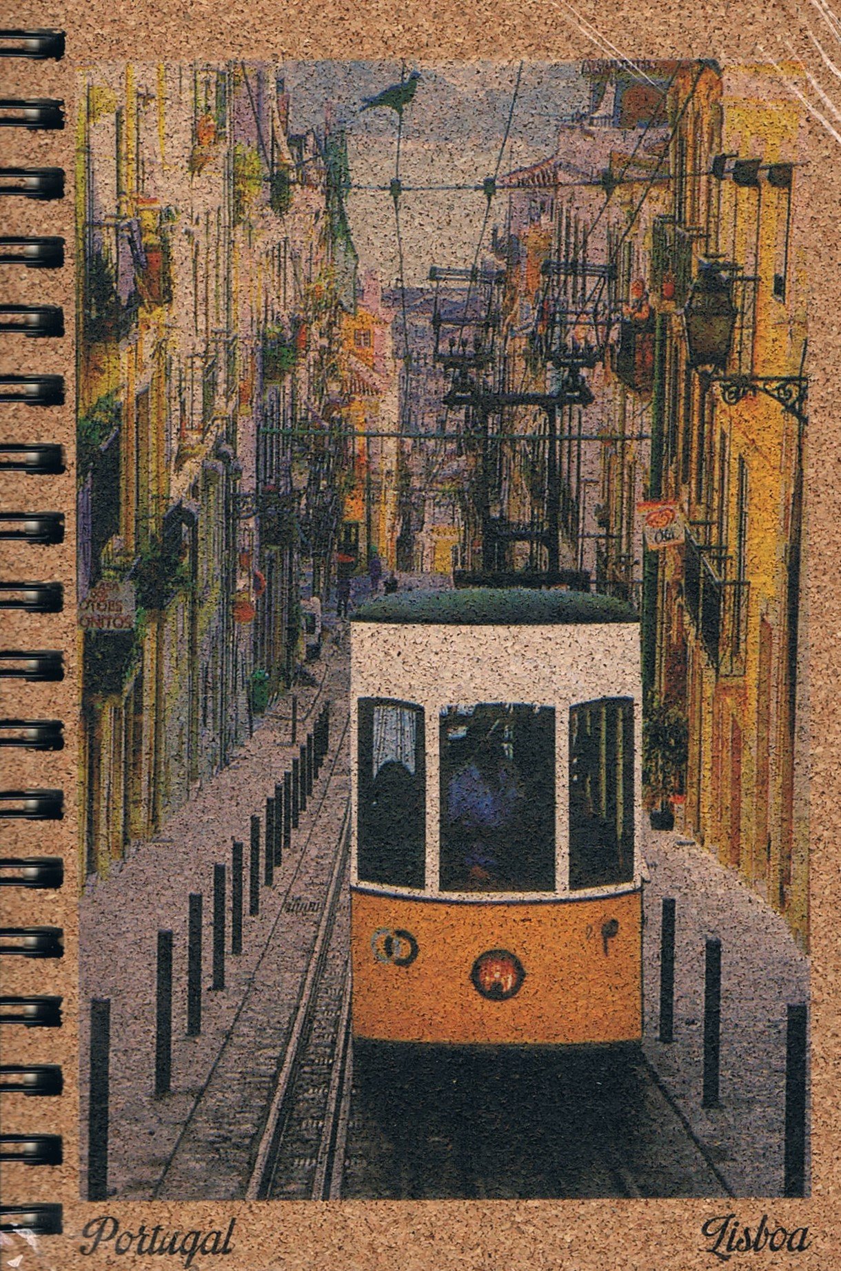 Lisbon Yellow Tram Street Cork-Cover Spiral Notepad
