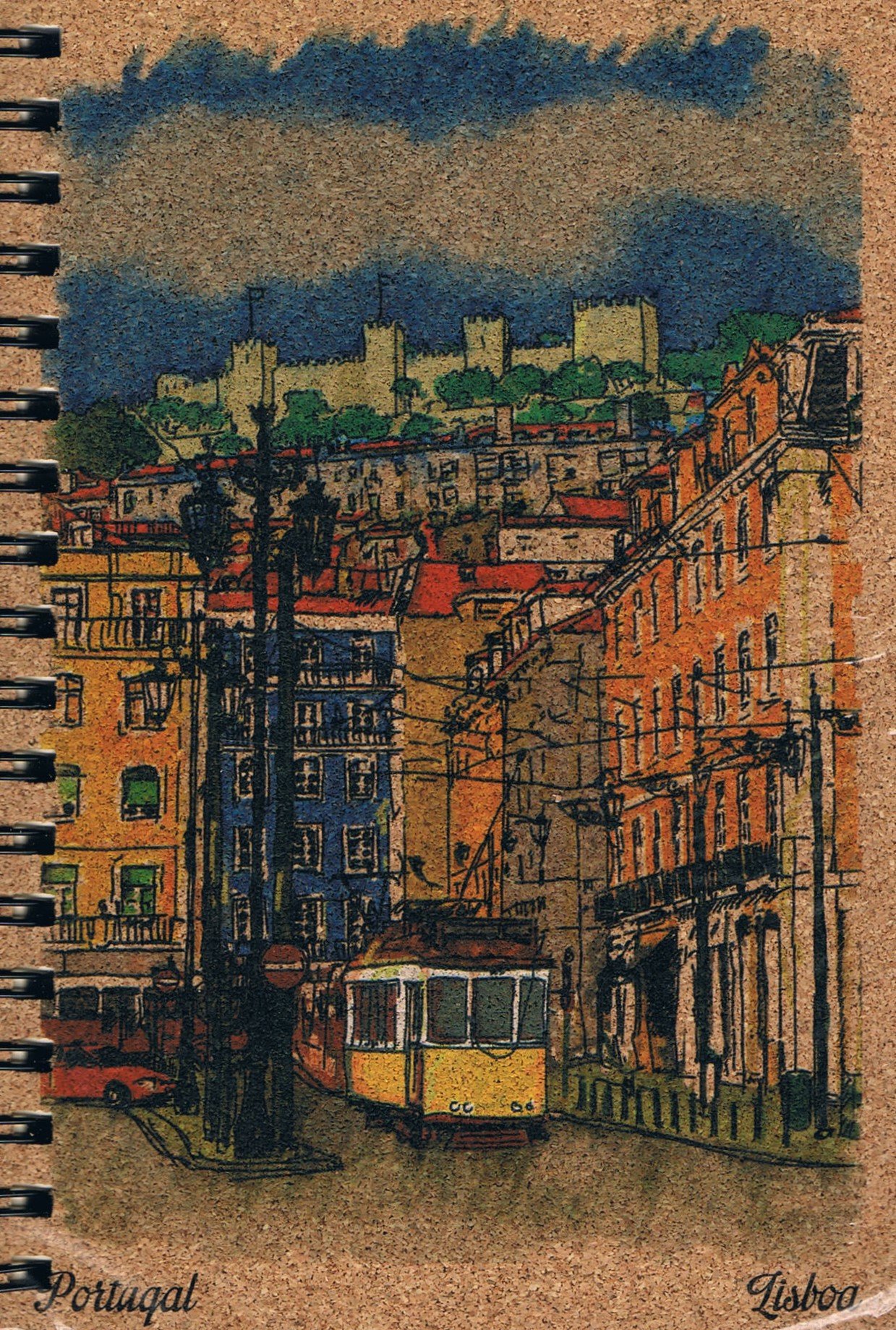 Lisbon Castle & Tram Cork-Cover Spiral Notepad