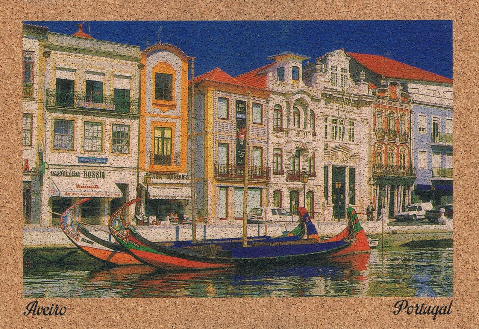 Aveiro Moliceiro Boats and Art Nouveau Canalfront Cork Postcard