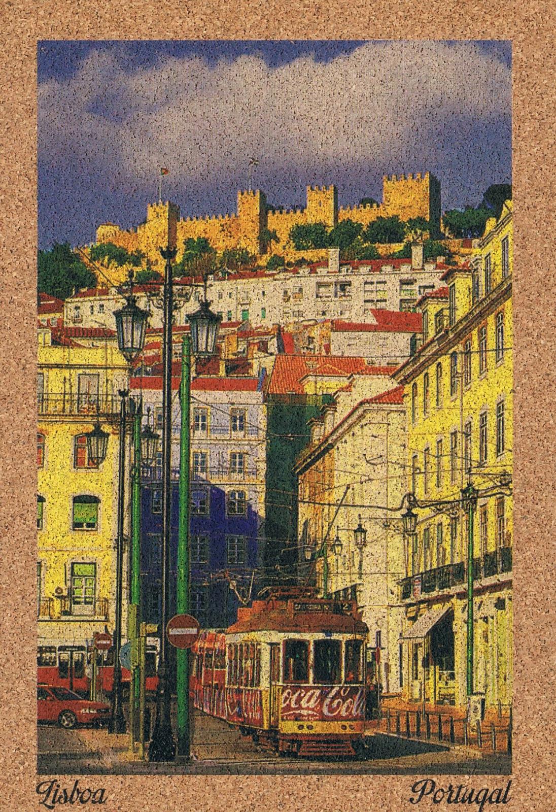 São Jorge Castle and Classic Lisbon Tram Cork Postcard