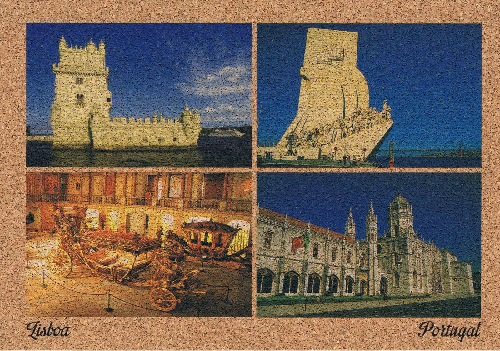 Belém Tower, Discoveries Monument and Jerónimos Cork Postcard