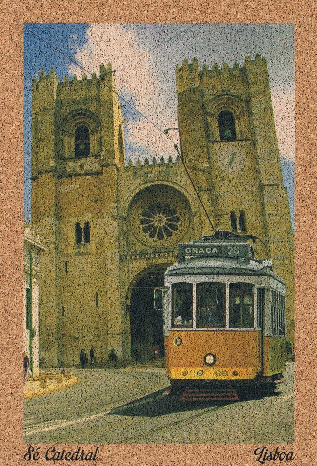 Lisbon Cathedral and Graça 28 Tram Cork Postcard