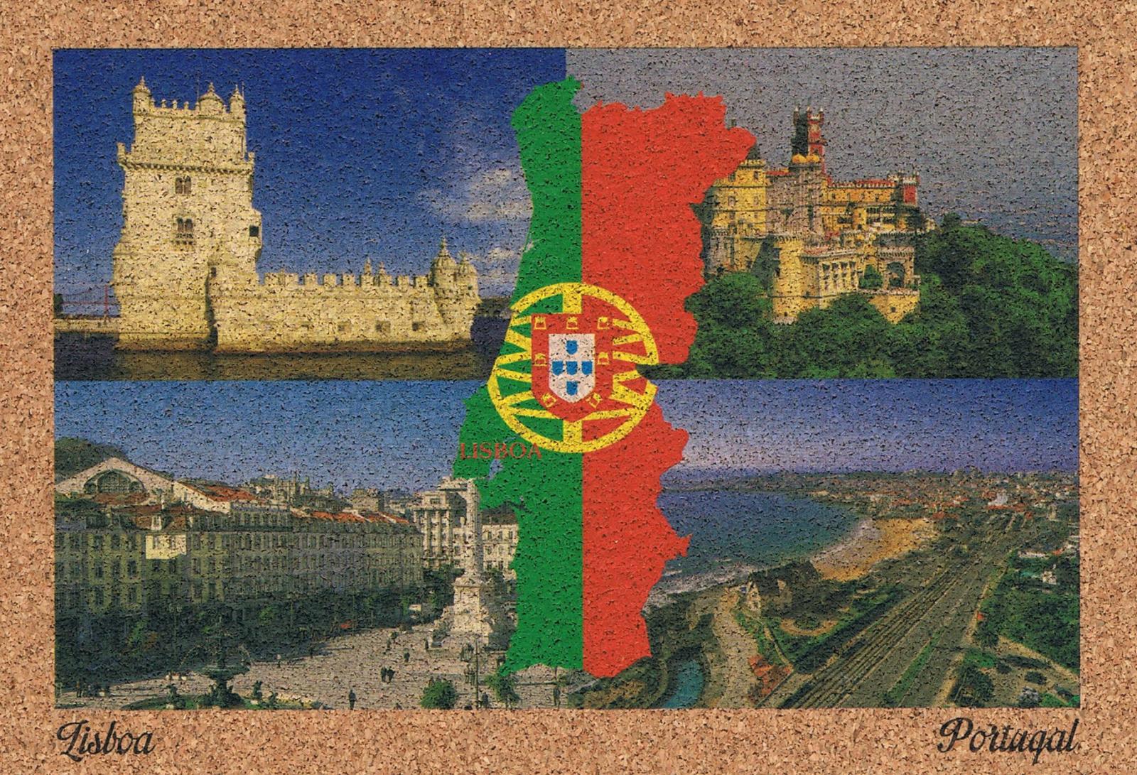 Portugal Flag Map with Belém Tower and Pena Palace Cork Postcard