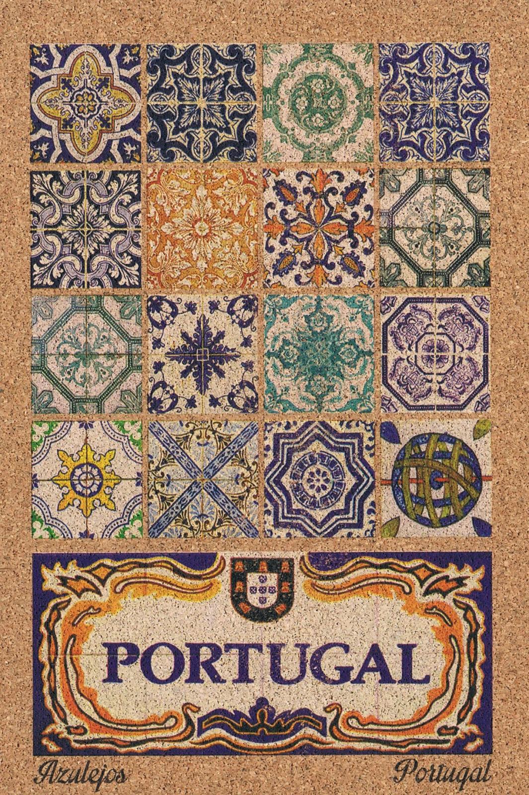 Traditional Portuguese Azulejo Colour Mosaic Cork Postcard