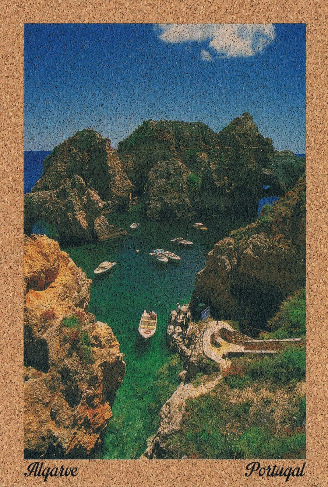 Algarve Sea Cave and Rocky Cove with Boats Cork Postcard