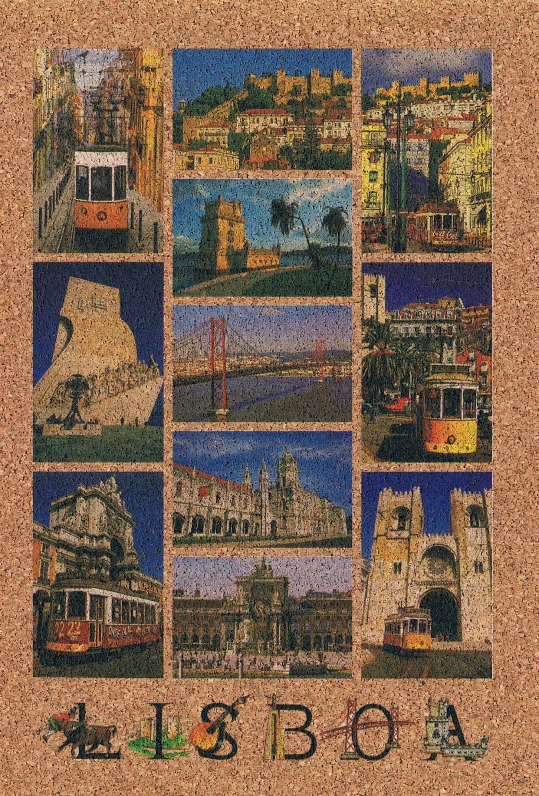 Lisbon Castle, Bridges, Trams and Monuments Cork Postcard