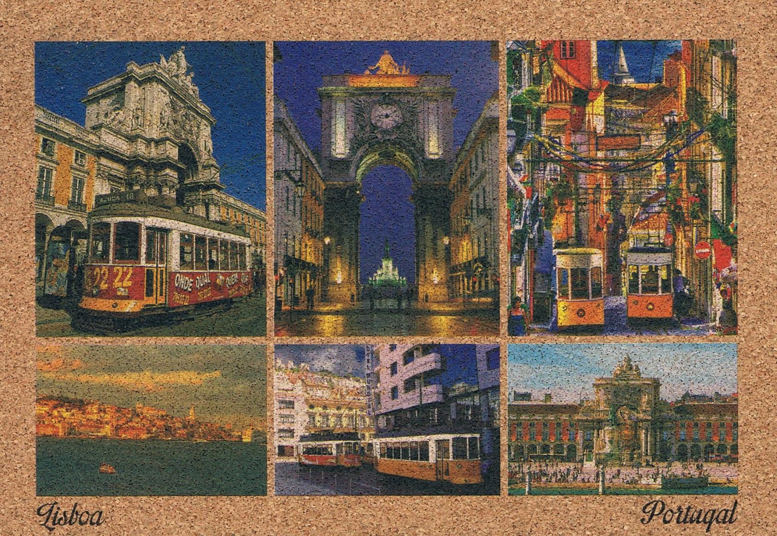 Lisbon Trams, Rua Augusta Arch and City Views Cork Postcard