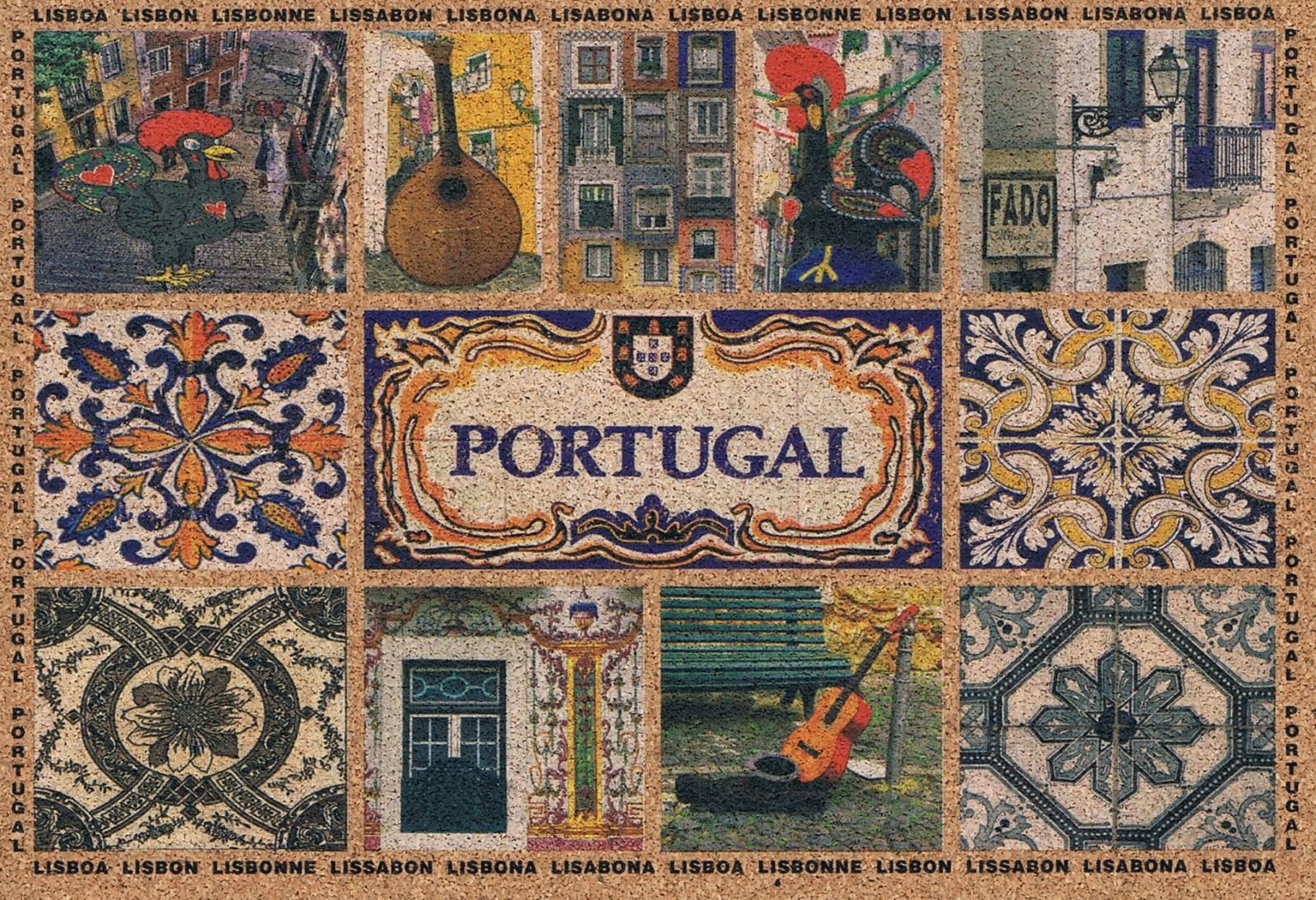 Portuguese Guitar, Fado and Azulejos Cork Postcard